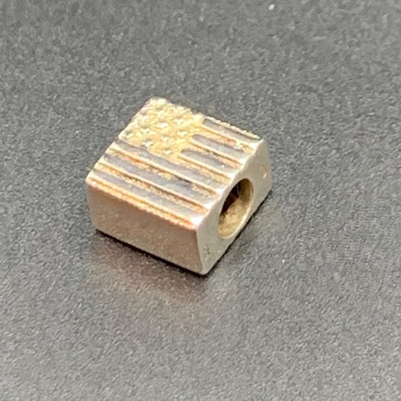 Solid Sterling Silver Stamped 925 American Flag Square Slide Charm - Picture 8 of 12